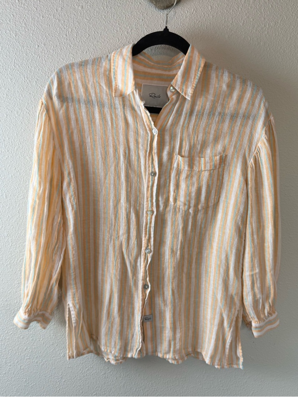 Rails Clio Linen Blend Shirt Button Down Clementine Stripe Women’s XS - Picture 4 of 13